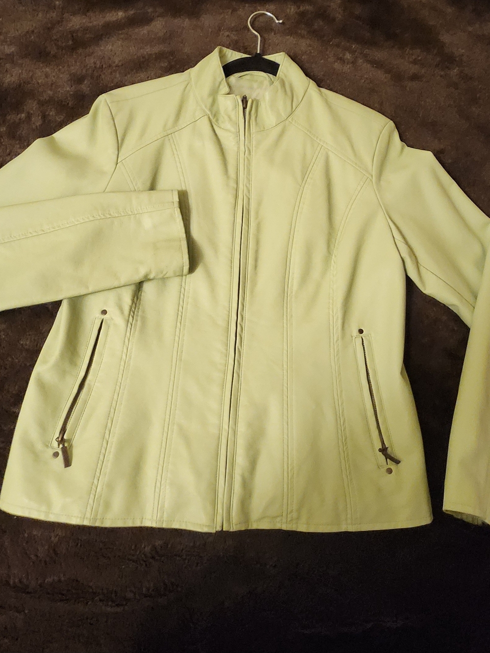 M- Women's Northern Reflections Light Green Zip-Front Leather Jacket